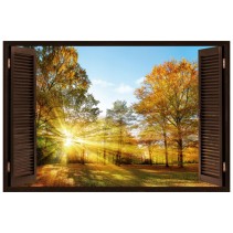 Vinilos 3d ventana en atardecer en el campo